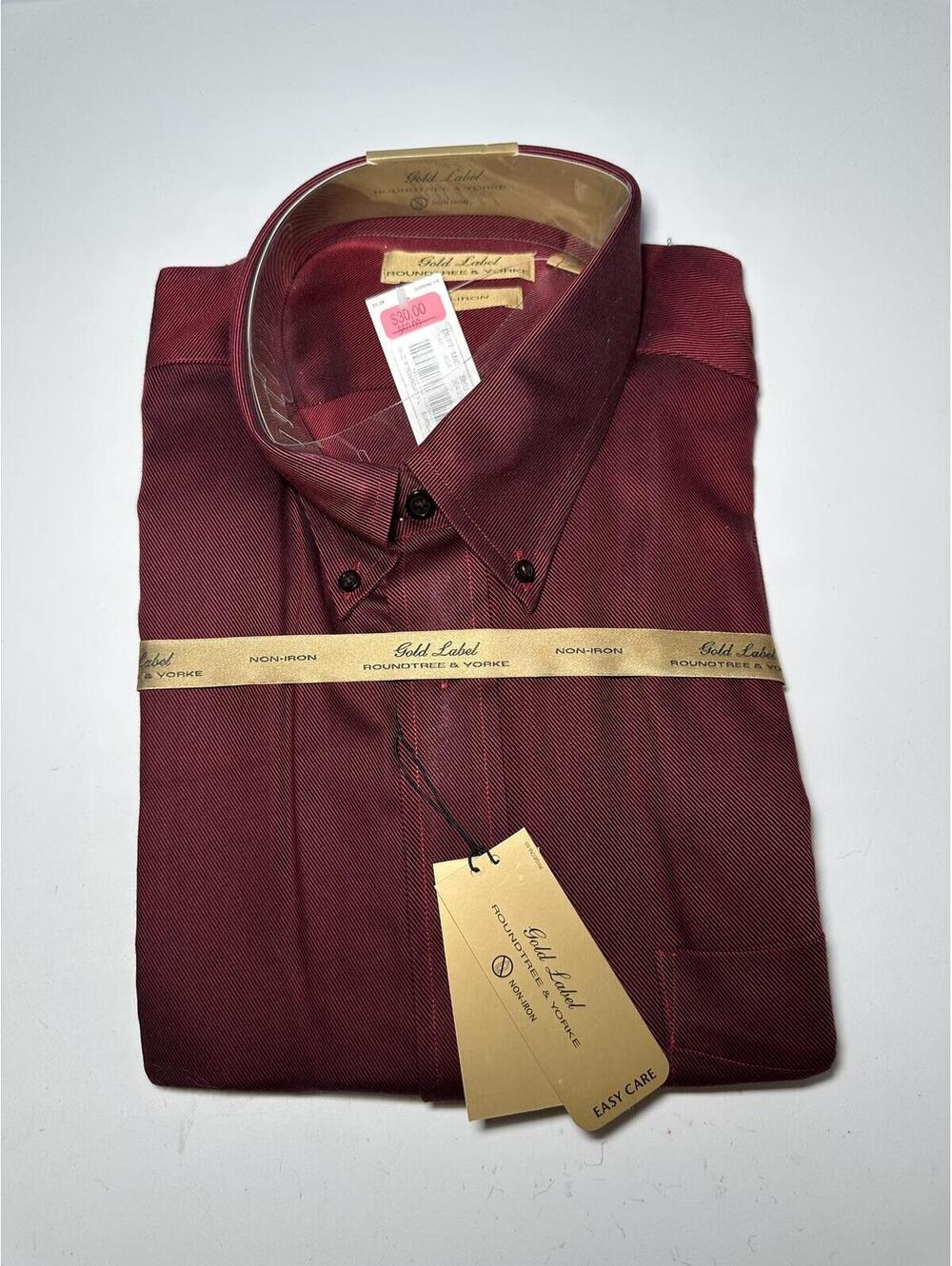 Gold Label Roundtree & Yorke Men’s Burgundy Non-Iron Dress Shirt XL